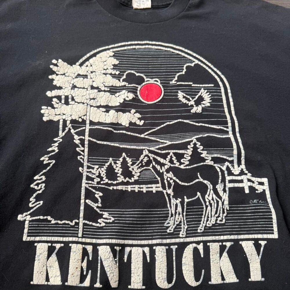 VINTAGE 90s KENTUCKY HORSES BELTON 3D BLACK T-SHIRT SZ XL SINGLE STITCH MADE USA